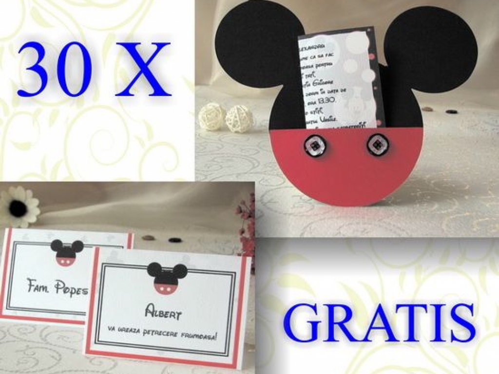 Oferta invitatii Mickey Mouse si card asezare gratuit