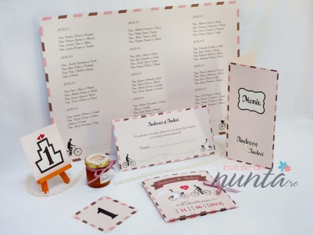 Invitatie de nunta roz Love Bicycles