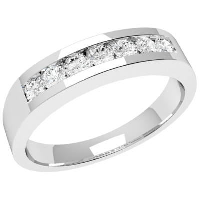 Inel Semi Eternity Dama Aur Alb, 18kt cu 7 Diamante Rotund Briliant in Setare Canal RD036W