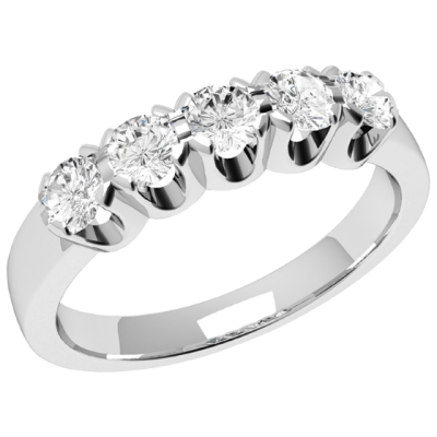 Inel Semi Eternity Dama Aur Alb, 18kt cu 5 Diamante Rotund Briliant RD241W