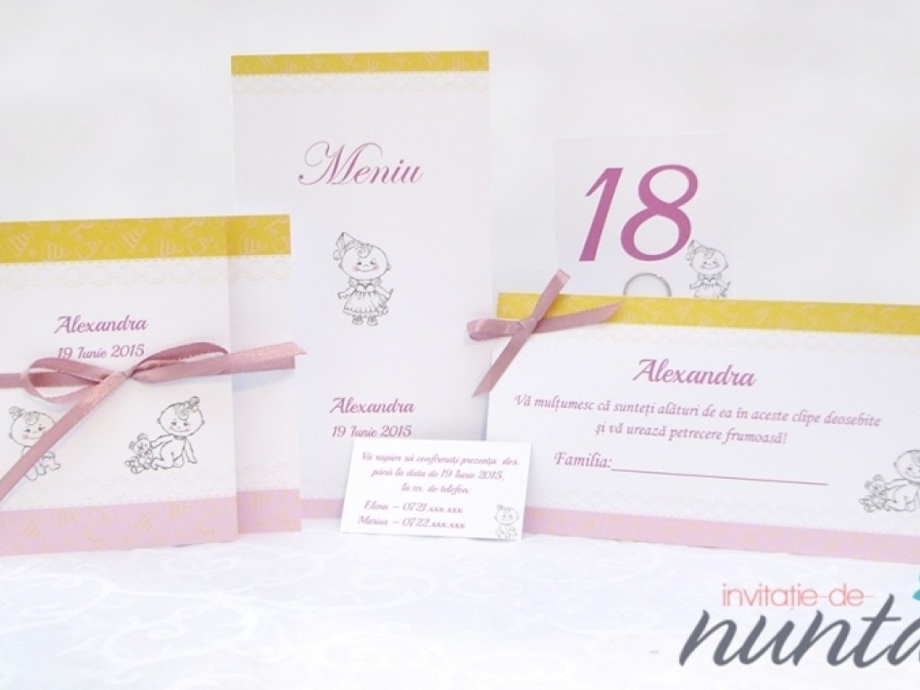 Invitatie de botez cu bebelusi Happy Girl