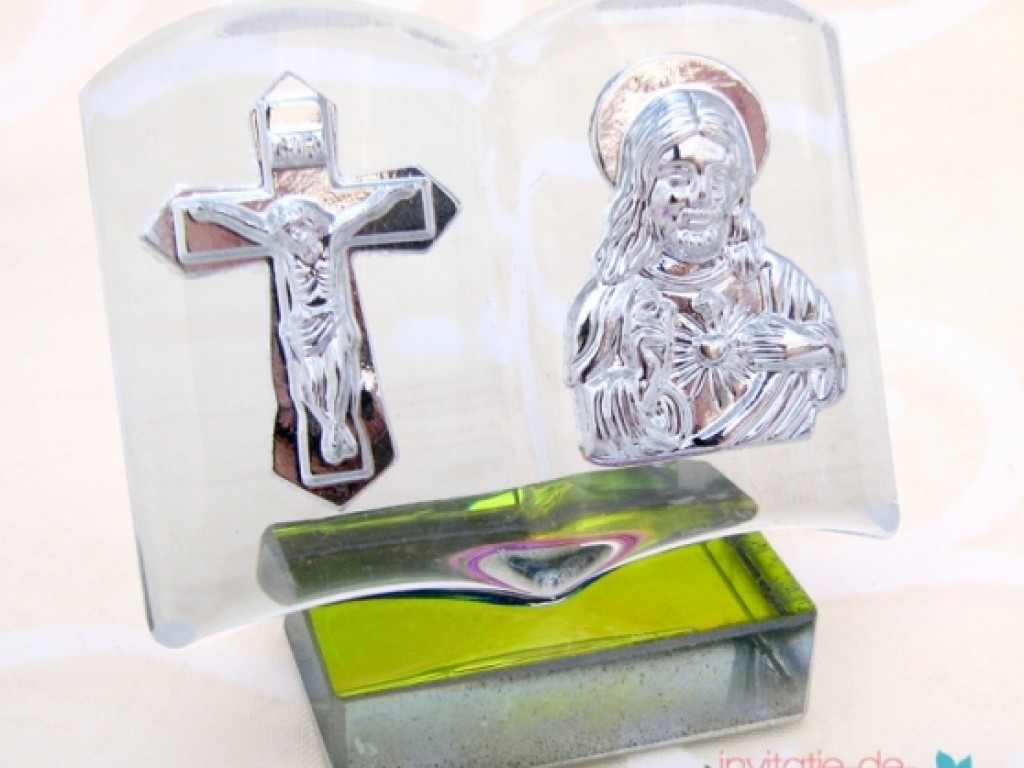 Marturie de botez iconita din sticla in forma de carte