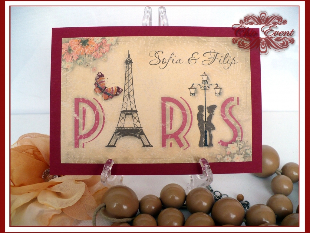 Invitatie de nunta handmade Love in PARIS vintage style
