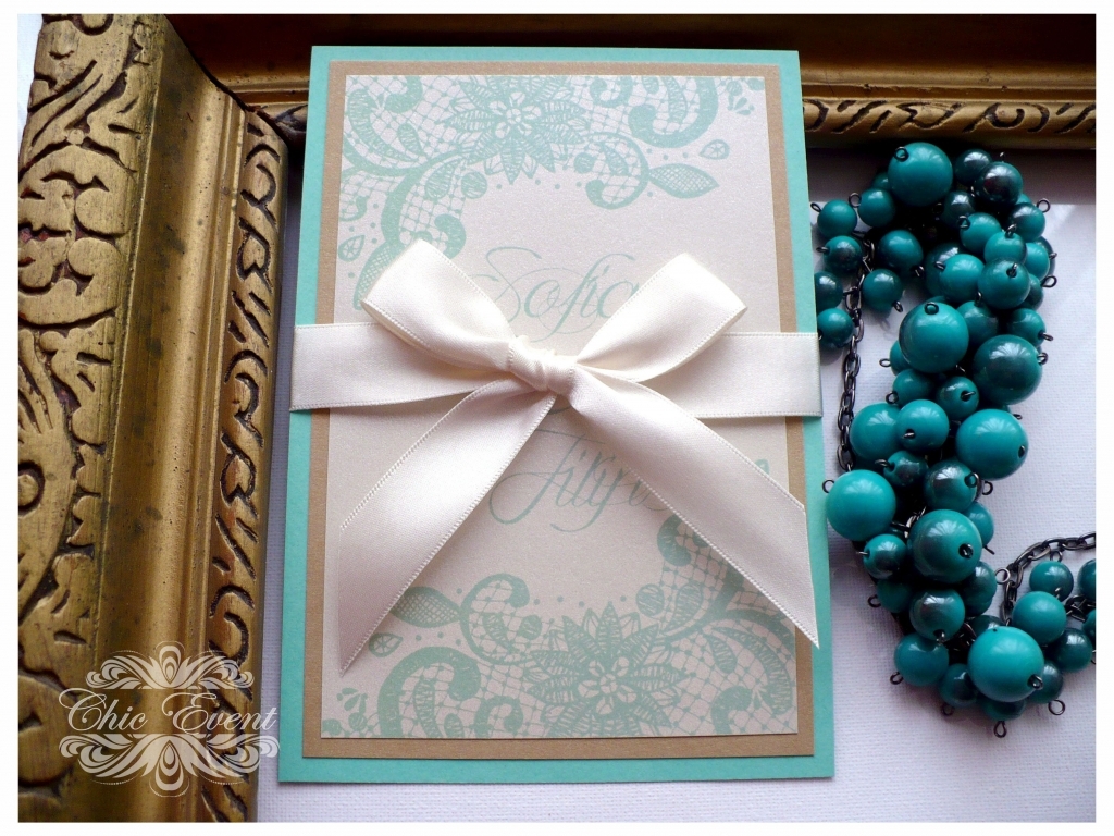 Invitatie de nunta handmade Gold & Mint green