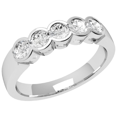 Inel Semi Eternity Dama Aur Alb, 18kt cu 5 Diamante Rotund Briliant in Setare Rub-Over RD278W