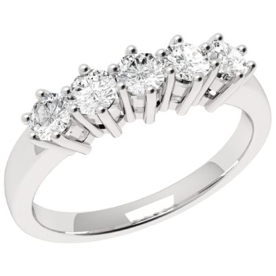 Inel Semi Eternity Dama Aur Alb, 18kt cu 5 Diamante Rotund Briliant in Setare Gheare RD248W