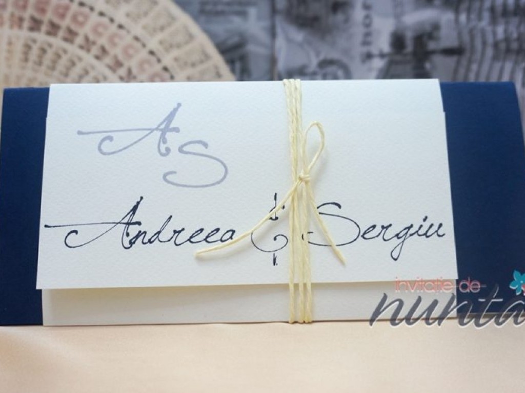 Invitatie de nunta cu snur Blue Script