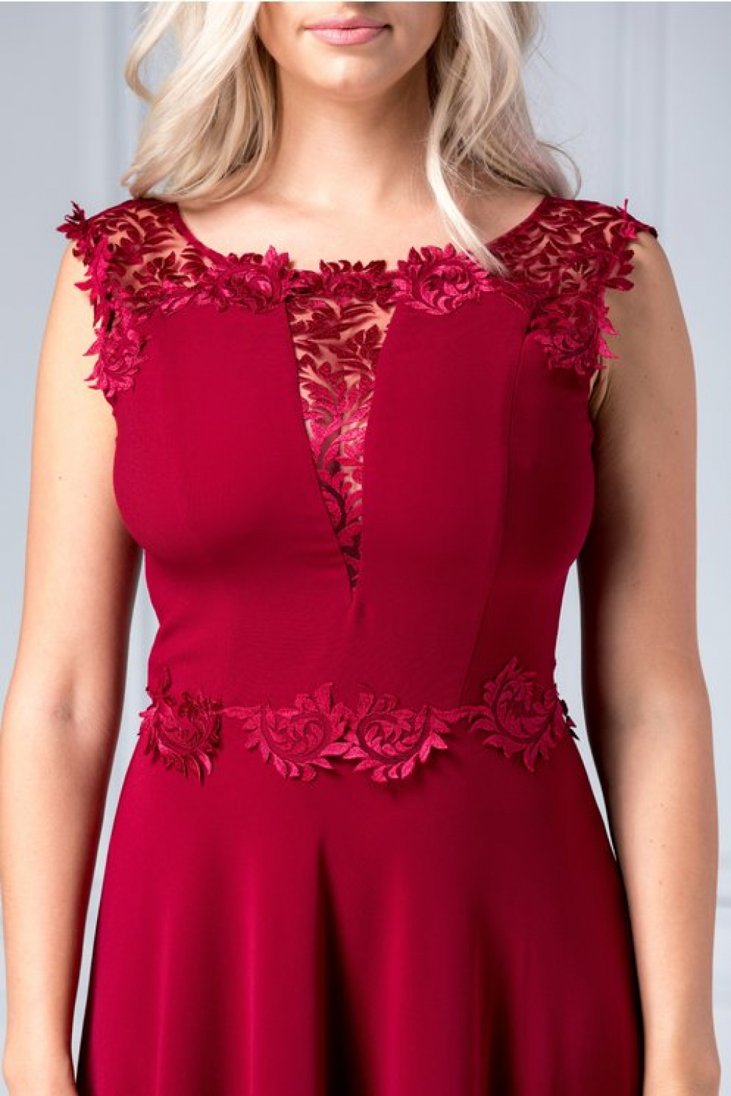 Rochie Leonard Collection bordo cu broderie