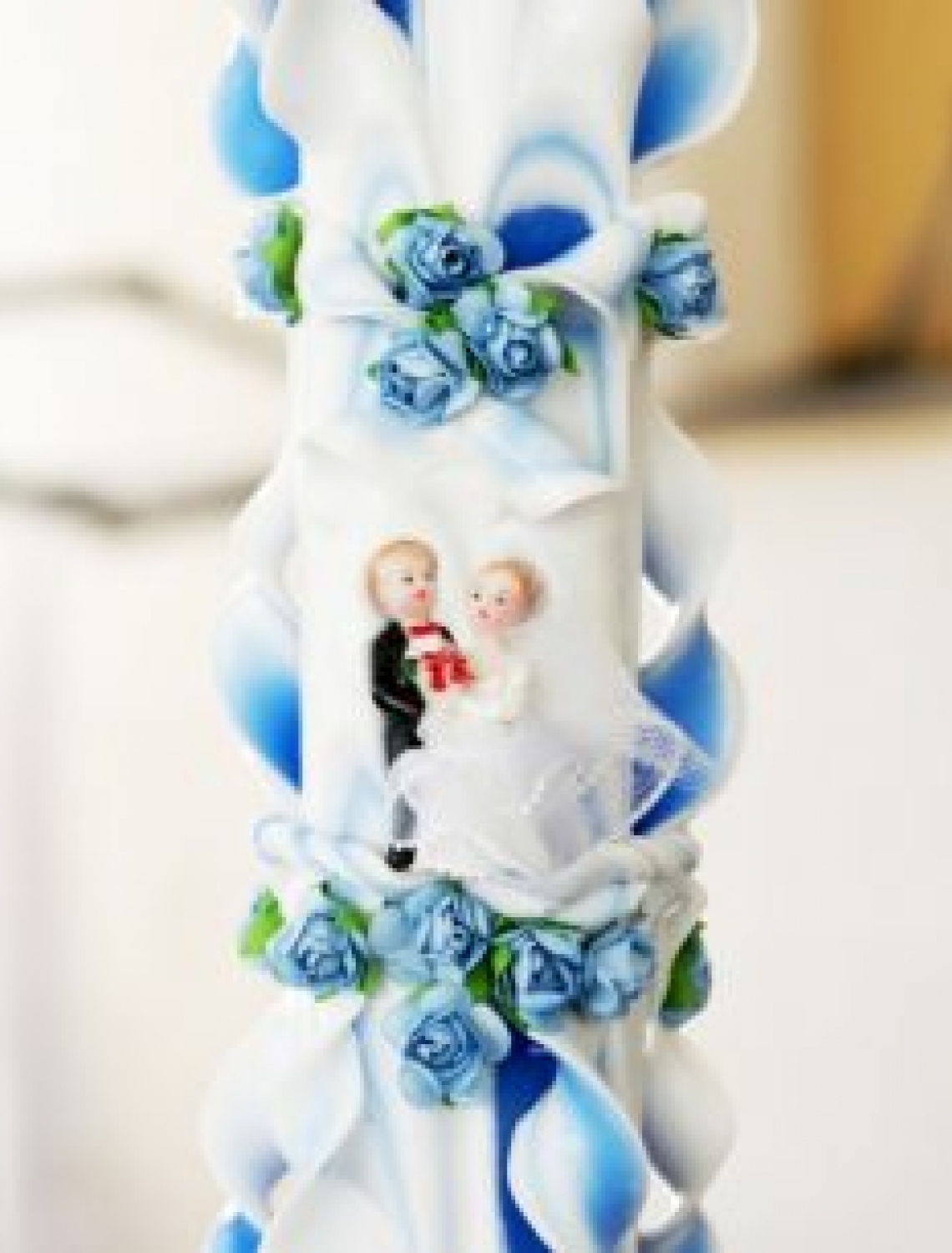 Lumanare nunta albastra 120 cm sculptata la ambele capete