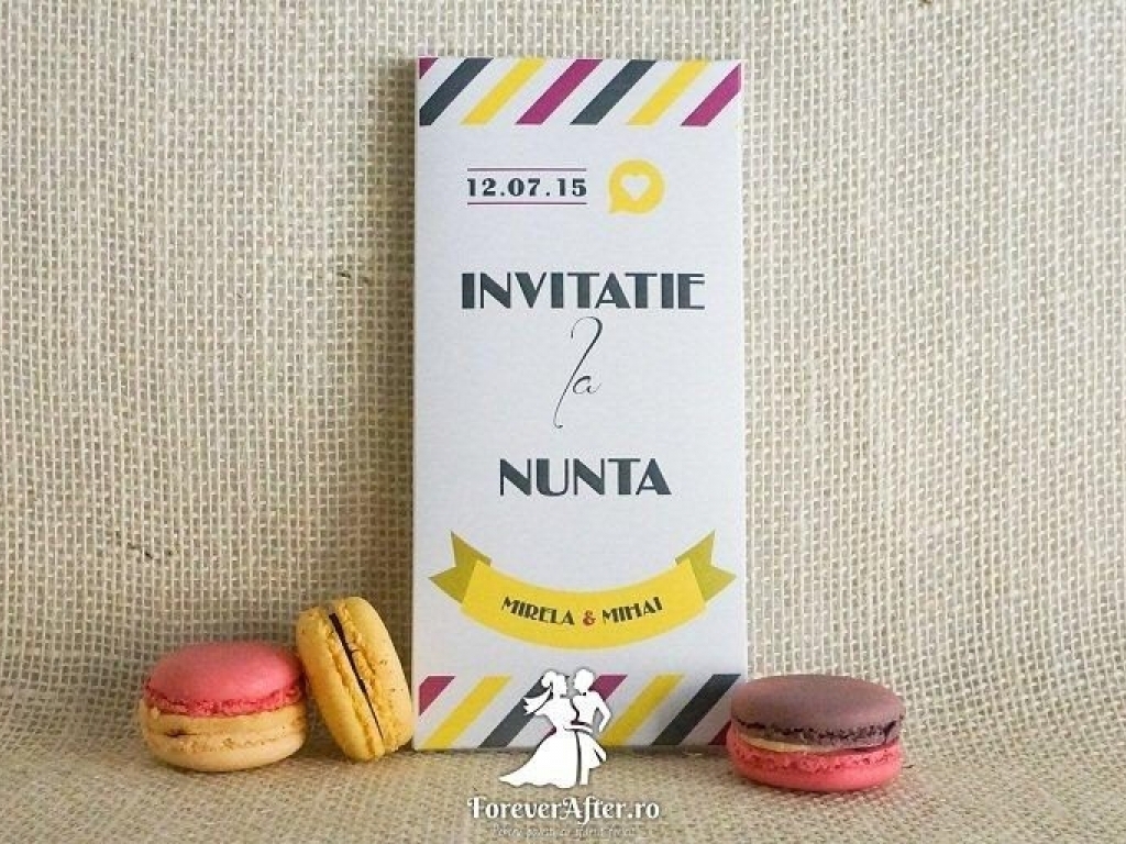 Invitatia de nunta cutie cu ciocolata Happy stripes