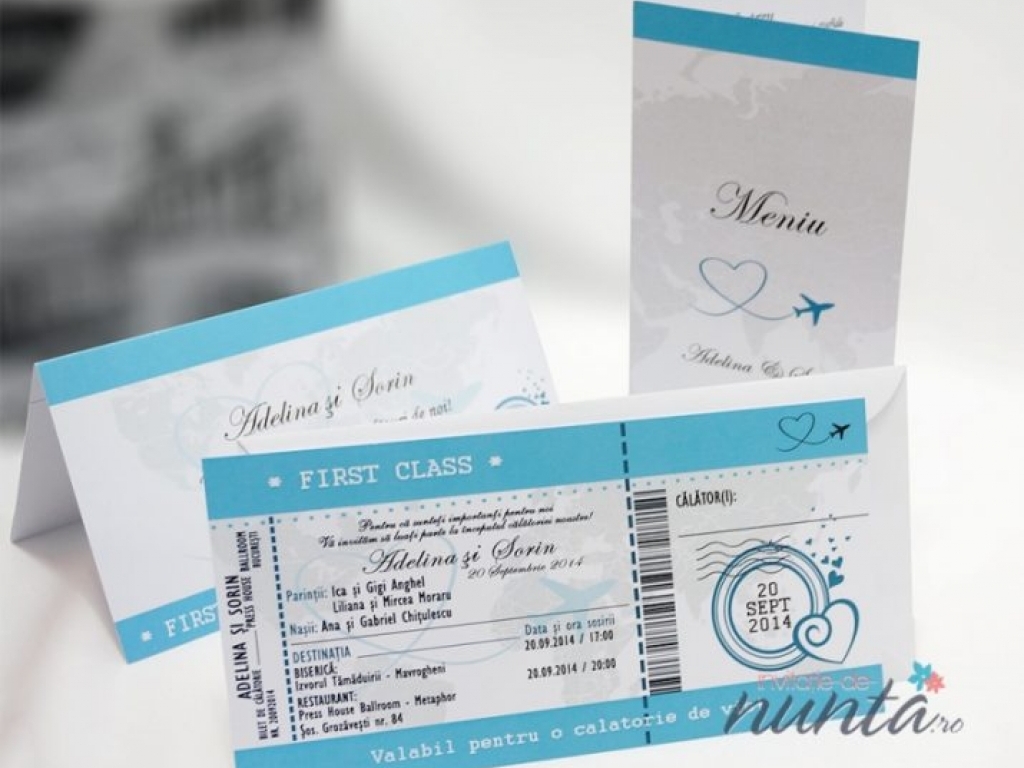 Invitatie de nunta bilet de avion Love Journey