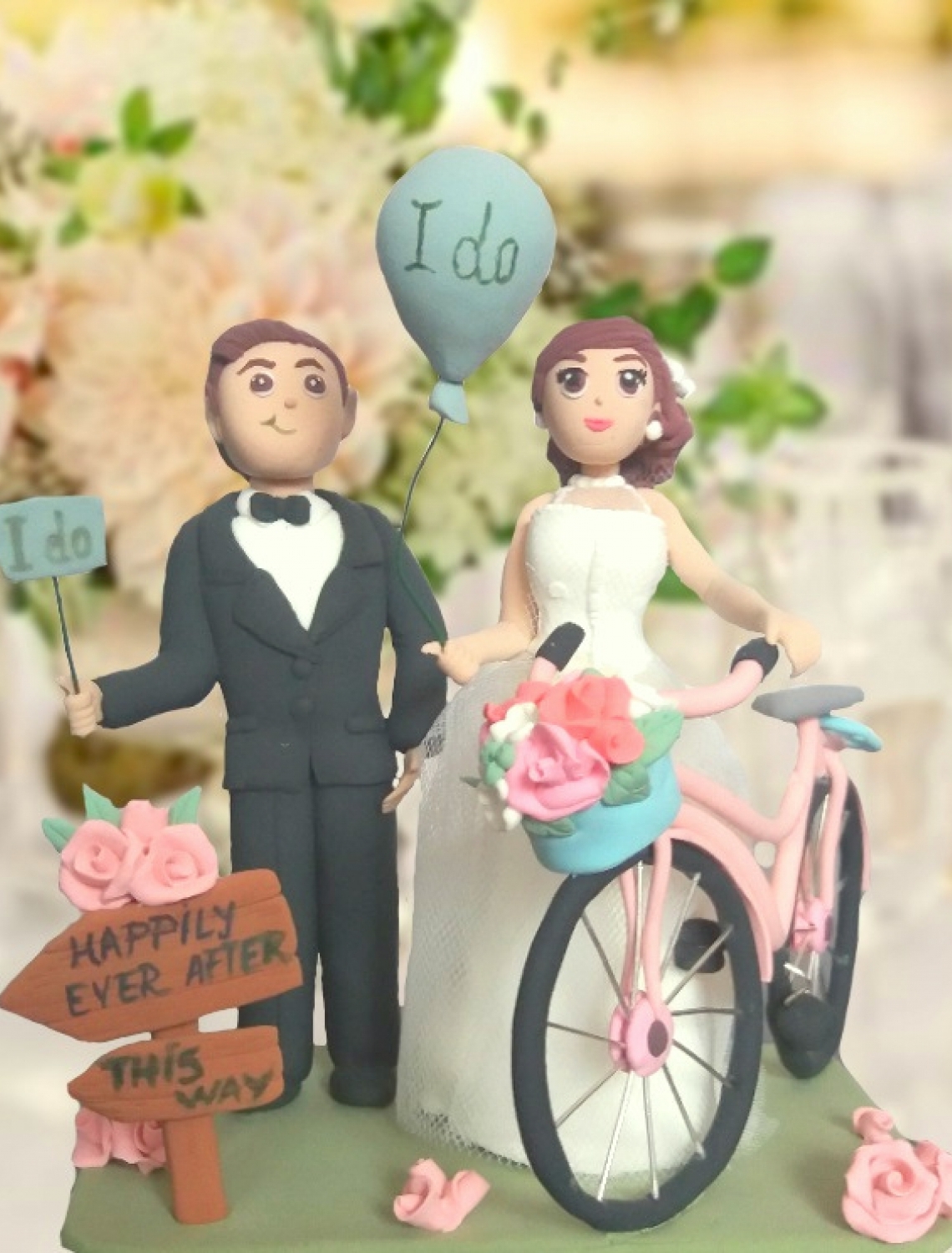 Figurina pentru tort shabby chic cu bicicleta