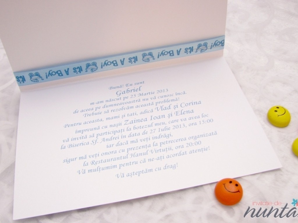 Invitatie cu fundita Blue Toys