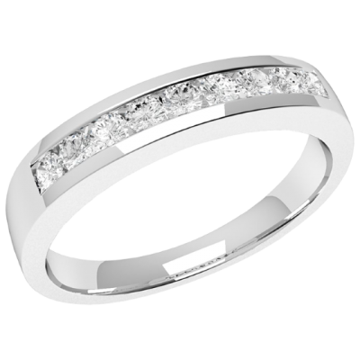 Inel Semi Eternity Dama Aur Alb, 18kt cu 9 Diamante Rotund Briliant in Setare Canal RD053W