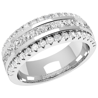 Verigheta cu Diamant/ Inel eternity Dama Aur Alb, 18kt cu 15 Diamante Princess & 36 Diamante Rotund Briliant in Setare Canal, 7.00mm RDW085W