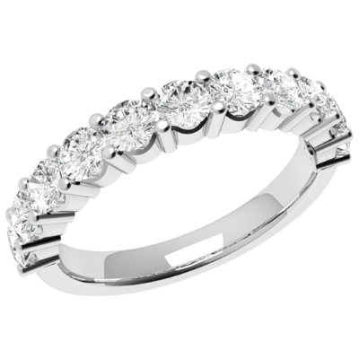 Inel Semi Eternity Dama Aur Alb, 18kt cu 11 Diamante Rotund Briliant in Setare Gheare RD302W