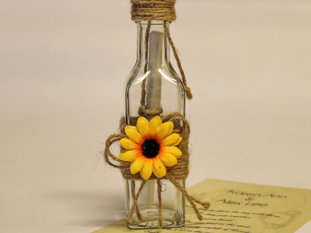 Invitatie sticla rustica cu floarea soarelui
