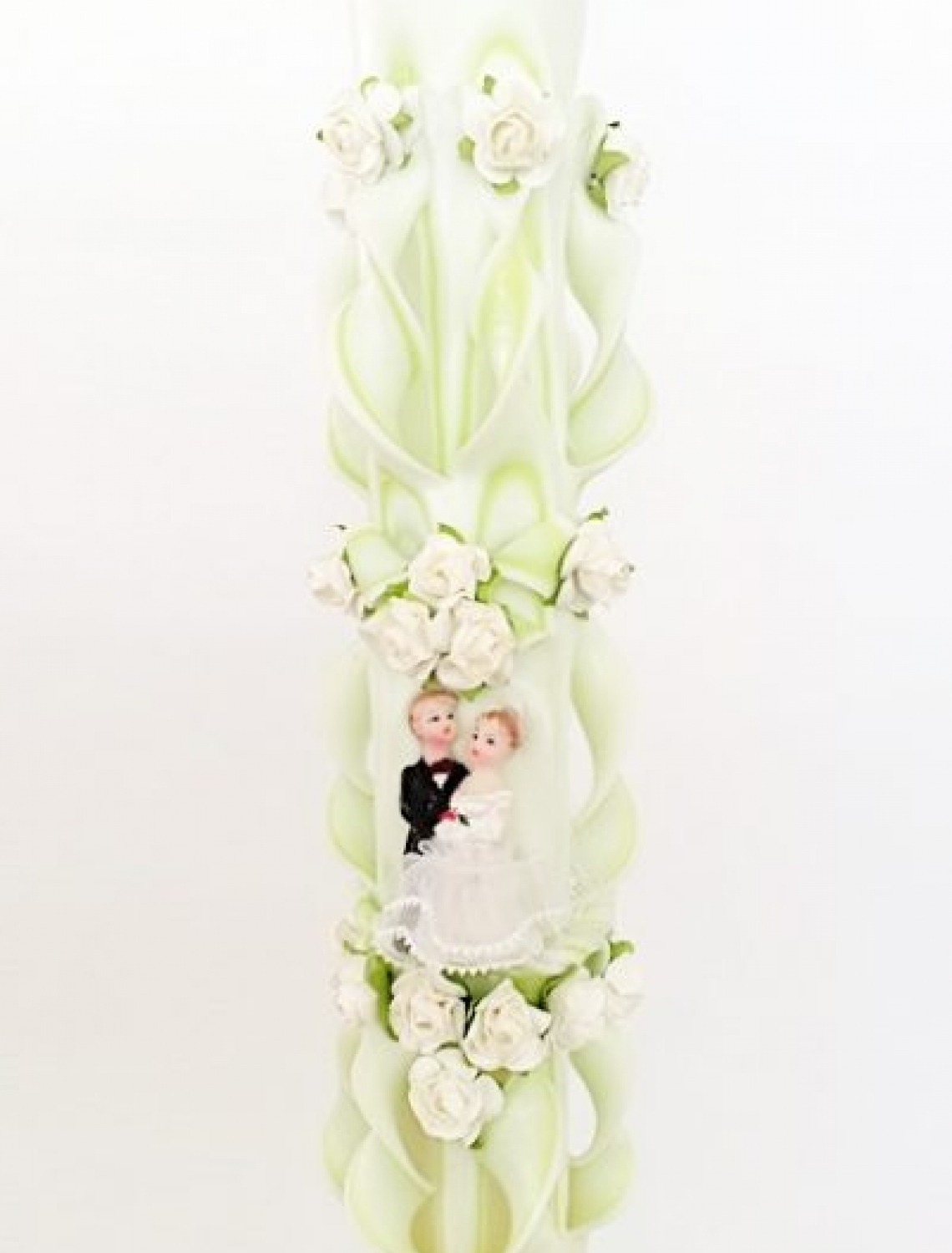 Lumanare nunta verde fistic 120 cm sculptata la ambele capete
