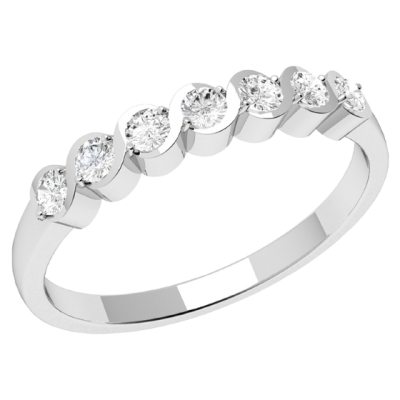 Inel Semi Eternity Dama Aur Alb, 18kt cu 7 Diamante Rotund Briliant RD454W