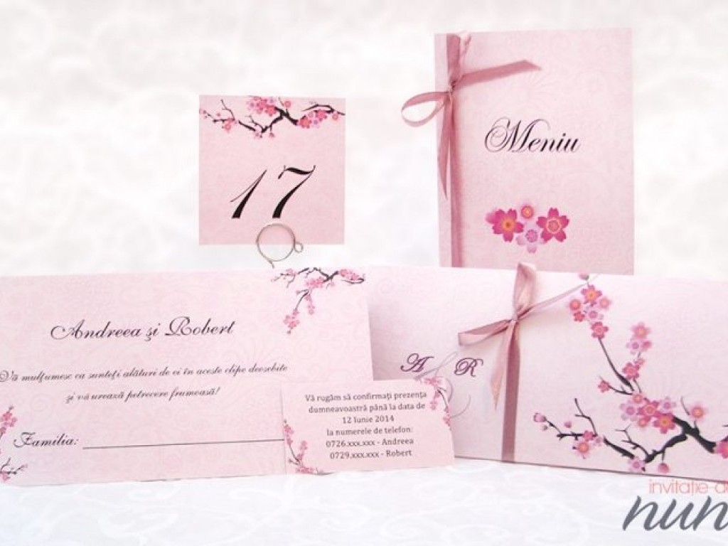 Card de confirmare cu flori de cires Cherry Blossom
