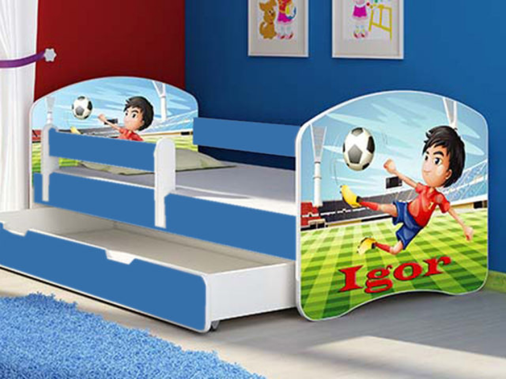 Patut Tineret MyKids Fotball cu Sertar si Saltea 140x70