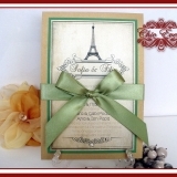 Invitatie de nunta handmade Love in PARIS cu nuante discrete de mar verde