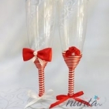 Set pahare miri cu funda si trandafirasi Red & White