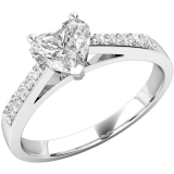 Inel de Logodna Solitaire cu Diamante Mici pe Lateral Dama Aur Alb 18kt cu un Diamant Forma Inima si Diamante Rotund Briliant  RD400W