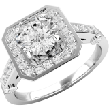 Inel de Logodna Solitaire cu Diamante Mici pe Lateral Dama Aur Alb 18kt cu Diamant Rotund Briliant in Centru si Diamante Mici Rotunde Imprejur RD516W