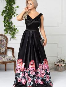 Rochie Artista Argus de seara neagra cu trandafiri roz