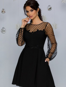 Rochie MBG neagra din stofa si tull cu buline