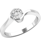 Inel de Logodna Solitaire Dama Aur Alb 18kt cu un Diamant Rotund Briliant in Setare Rub Over, Inel Twist  RD374W