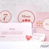 Meniu de botez cu inimioare si floricele Sweet Pink