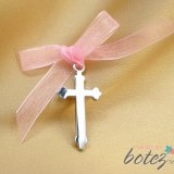 Cruciulita de botez mare cu funda roz