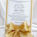 Invitatie de nunta cu chenar auriu si funda satinata