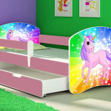 Patut Tineret MyKids Rainbow Unicorn cu Sertar si Saltea 140x70